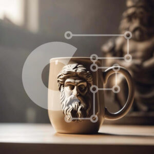 Intra Συλλεκτικό Ξύλινο Παζλ Plywood  4mm - Καλλιτεχνική κούπα καφέ με πρόσωπο αρχαιοελληνικού θεού και αγάλματα Σε Ξύλινο Κουτί - Διαστάσεις: 10x10 cm – 25 κομμάτια