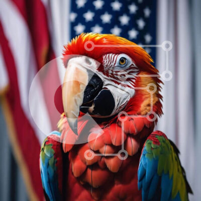 Intra Συλλεκτικό Ξύλινο Παζλ Plywood  4mm - Πολύχρωμος παπαγάλος με φόντο αμερικανικής σημαίας Σε Ξύλινο Κουτί - Διαστάσεις: 10x10 cm – 25 κομμάτια - Image 1