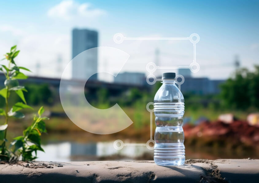 Intra Συλλεκτικό Ξύλινο Παζλ Plywood  4mm - Διαυγές πλαστικό μπουκάλι νερού σε τσιμεντένιο τοίχο Σε Ξύλινο Κουτί - Διαστάσεις: 10x10 cm – 25 κομμάτια