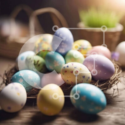 Intra Συλλεκτικό Ξύλινο Παζλ Plywood  4mm - Πολύχρωμα Πασχαλινά αυγά στο καλάθι Σε Ξύλινο Κουτί - Διαστάσεις Puzzle: 10x10 cm – 25 κομμάτια - Image 1