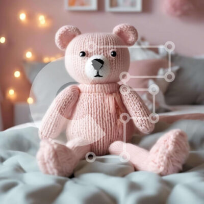 Intra Συλλεκτικό Ξύλινο Παζλ Plywood  4mm - Πλεκτό ροζ αρκουδάκι στο κρεβάτι Σε Ξύλινο Κουτί - Διαστάσεις: 10x10 cm – 25 κομμάτια - Image 1