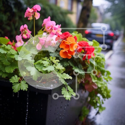 Intra Συλλεκτικό Ξύλινο Παζλ Plywood  4mm - Πολύχρωμο κουτί λουλουδιών στη βροχή με το διερχόμενο αυτοκίνητο Σε Ξύλινο Κουτί - Διαστάσεις: 10x10 cm – 25 κομμάτια - Image 1