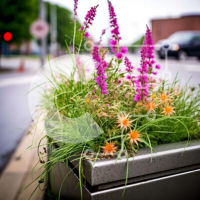 Intra Συλλεκτικό Ξύλινο Παζλ Plywood  4mm - Πολύχρωμα λουλούδια στο κουτί φυτευτών στην αστική οδό Σε Ξύλινο Κουτί - Διαστάσεις: 10x10 cm – 25 κομμάτια - Image 1