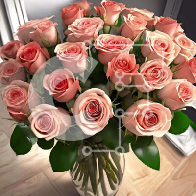 Intra Συλλεκτικό Ξύλινο Παζλ Plywood  4mm - Βάζο με ροζ τριαντάφυλλα, παιώνιες, γαρύφαλλα και μαργαρίτες ζέρμπερα σε ξύλινο τραπέζι Σε Ξύλινο Κουτί - Διαστάσεις: 10x10 cm – 25 κομμάτια - Image 1