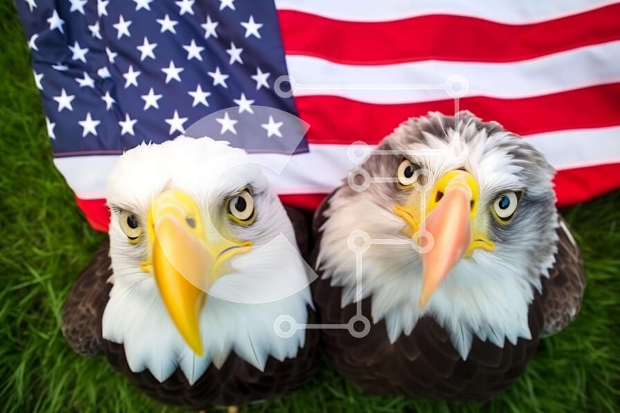 Intra Συλλεκτικό Ξύλινο Παζλ Plywood  4mm - Πατριωτικοί φαλακροί αετοί με αμερικανική σημαία Σε Ξύλινο Κουτί - Διαστάσεις: 10x10 cm – 25 κομμάτια