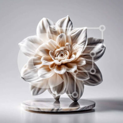 Intra Συλλεκτικό Ξύλινο Παζλ Plywood  4mm - Λευκό κεραμικό γλυπτό λουλουδιών σε μαρμάρινη βάση Σε Ξύλινο Κουτί - Διαστάσεις Puzzle: 10x10 cm – 25 κομμάτια - Image 1