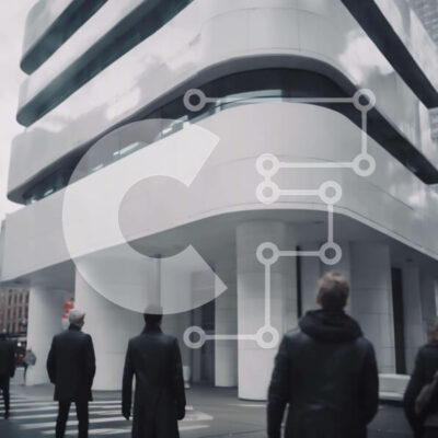 Intra Συλλεκτικό Ξύλινο Παζλ Plywood 4mm - Άνθρωποι που εισέρχονται σε ένα σύγχρονο λευκό κτίριο Σε Ξύλινο Κουτί - Διαστάσεις Puzzle: 10x10 cm – 25 κομμάτια - Image 1