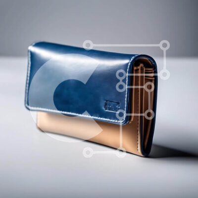 Intra Συλλεκτικό Ξύλινο Παζλ Plywood 4mm - Μπλε και μαύρισμα δερμάτινο πορτοφόλι σε λευκή επιφάνεια Σε Ξύλινο Κουτί - Διαστάσεις: 10x10 cm – 25 κομμάτια - Image 1