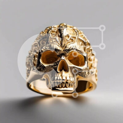 Intra Συλλεκτικό Ξύλινο Παζλ Plywood  4mm - Χρυσό κρανίο δαχτυλίδι σε γκρι φόντο Σε Ξύλινο Κουτί - Διαστάσεις: 10x10 cm – 25 κομμάτια - Image 1