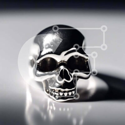 Intra Συλλεκτικό Ξύλινο Παζλ Plywood  4mm - Ασημένιο κρανίο δαχτυλίδι σε λευκή επιφάνεια Σε Ξύλινο Κουτί - Διαστάσεις: 10x10 cm – 25 κομμάτια - Image 1