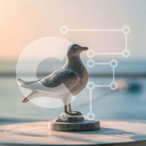 Intra Συλλεκτικό Ξύλινο Παζλ Plywood  4mm - Άγαλμα γλάρου σε υπαίθριο τραπέζι κοντά στον ωκεανό Σε Ξύλινο Κουτί - Διαστάσεις: 10x10 cm – 25 κομμάτια