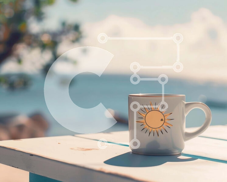 Intra Συλλεκτικό Ξύλινο Παζλ Plywood  4mm - Λευκό Φλιτζάνι Καφέ με Σχέδιο Ήλιου Κοντά στο Νερό και τις Βάρκες Σε Ξύλινο Κουτί - Διαστάσεις Puzzle: 10x10 cm – 25 κομμάτια