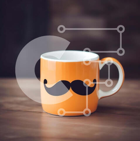 Intra Συλλεκτικό Ξύλινο Παζλ Plywood 4mm - Πορτοκαλί κούπα καφέ με σχέδιο μουστάκι Σε Ξύλινο Κουτί - Διαστάσεις: 10x10 cm – 25 κομμάτια - Image 1