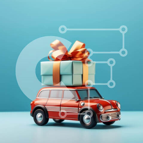 Intra Συλλεκτικό Ξύλινο Παζλ Plywood  4mm - Κόκκινο αυτοκίνητο παιχνιδιών με γιορτινά κουτιά δώρων Σε Ξύλινο Κουτί - Διαστάσεις: 10x10 cm – 25 κομμάτια - Image 1