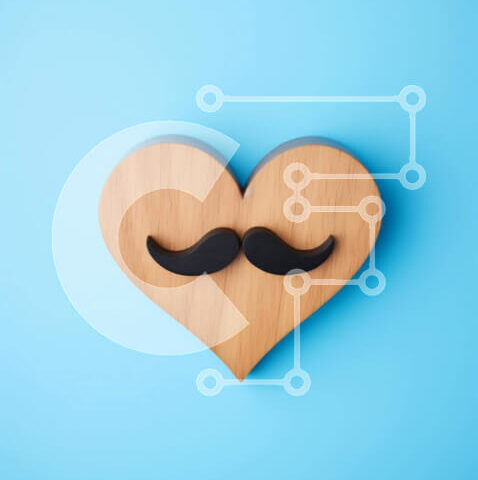 Intra Συλλεκτικό Ξύλινο Παζλ Plywood  4mm - Ξύλινο σχήμα καρδιάς με μουστάκι σε μπλε φόντο Σε Ξύλινο Κουτί - Διαστάσεις: 10x10 cm – 25 κομμάτια - Image 1