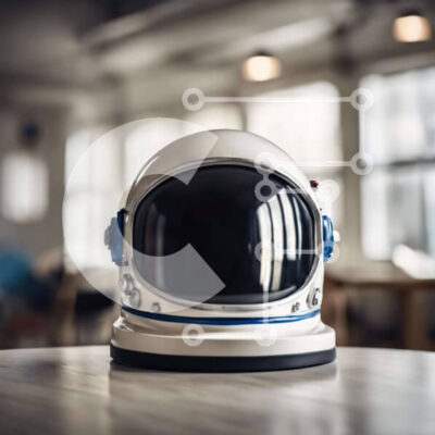 Intra Συλλεκτικό Ξύλινο Παζλ Plywood  4mm - Κράνος αστροναυτών σε ξύλινο τραπέζι Σε Ξύλινο Κουτί - Διαστάσεις Puzzle: 10x10 cm – 25 κομμάτια - Image 1