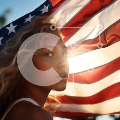 Intra Συλλεκτικό Ξύλινο Παζλ Plywood  4mm - Νεαρή γυναίκα που κρατά την αμερικανική σημαία Σε Ξύλινο Κουτί - Διαστάσεις Puzzle: 10x10 cm – 25 κομμάτια - Image 1