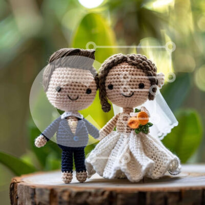 Intra Συλλεκτικό Ξύλινο Παζλ Plywood 4mm - Κροσέ κούκλες νύφης και γαμπρού Σε Ξύλινο Κουτί - Διαστάσεις Puzzle: 10x10 cm – 25 κομμάτια - Image 1