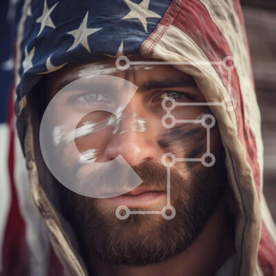 Intra Συλλεκτικό Ξύλινο Παζλ Plywood  4mm - Άνδρας με βαμμένο πρόσωπο με αμερικανική σημαία και φούτερ με κουκούλα Σε Ξύλινο Κουτί - Διαστάσεις Puzzle: 10x10 cm – 25 κομμάτια - Image 1