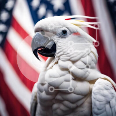 Intra Συλλεκτικό Ξύλινο Παζλ Plywood  4mm - Λευκός παπαγάλος με φόντο αμερικανική σημαία Σε Ξύλινο Κουτί - Διαστάσεις: 10x10 cm – 25 κομμάτια - Image 1