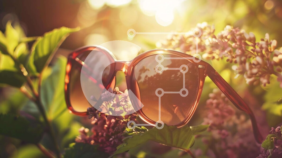 Intra Συλλεκτικό Ξύλινο Παζλ Plywood  4mm - Κομψά γυαλιά ηλίου σε μωβ λουλούδια Σε Ξύλινο Κουτί - Διαστάσεις Puzzle: 10x10 cm – 25 κομμάτια