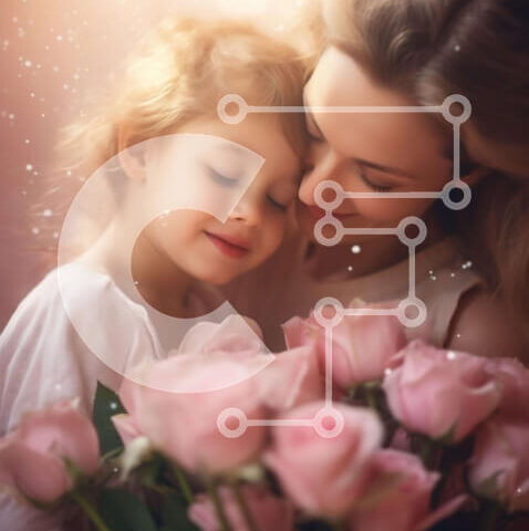 Intra Συλλεκτικό Ξύλινο Παζλ Plywood 4mm - Μητέρα και κόρη με ροζ τριαντάφυλλα και πεταλούδες Σε Ξύλινο Κουτί - Διαστάσεις Puzzle: 10x10 cm – 25 κομμάτια - Image 1