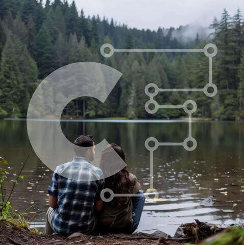 Intra Συλλεκτικό Ξύλινο Παζλ Plywood  4mm - Ζευγάρι δίπλα στη λίμνη με τα δέντρα Σε Ξύλινο Κουτί - Διαστάσεις: 10x10 cm – 25 κομμάτια - Image 1