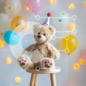 Intra Συλλεκτικό Ξύλινο Παζλ Plywood  4mm - Γιορτή αρκουδάκι με πολύχρωμα μπαλόνια Σε Ξύλινο Κουτί - Διαστάσεις: 10x10 cm – 25 κομμάτια