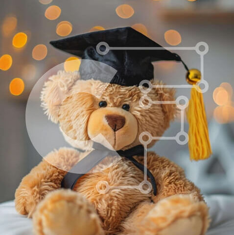 Intra Συλλεκτικό Ξύλινο Παζλ Plywood 4mm - Teddy Bear Αποφοίτηση καπέλο Σε Ξύλινο Κουτί - Διαστάσεις Puzzle: 10x10 cm – 25 κομμάτια - Image 1