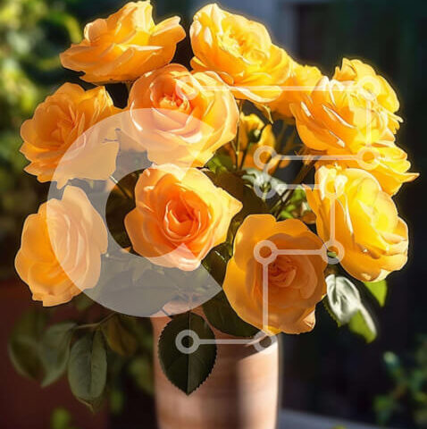 Intra Συλλεκτικό Ξύλινο Παζλ Plywood 4mm - Ζωντανά κίτρινα τριαντάφυλλα σε βάζο σε τραπέζι εξωτερικού χώρου Σε Ξύλινο Κουτί - Διαστάσεις: 10x10 cm – 25 κομμάτια - Image 1