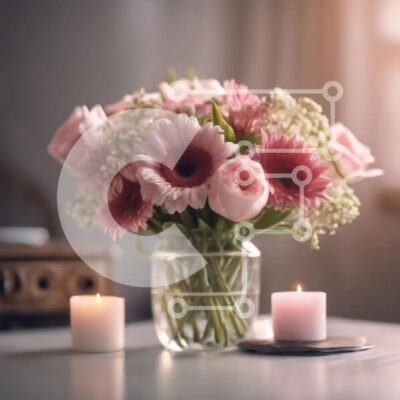 Intra Συλλεκτικό Ξύλινο Παζλ Plywood  4mm - Κομψή ροζ ανθοσύνθεση με κεριά και βιβλία Σε Ξύλινο Κουτί - Διαστάσεις Puzzle: 10x10 cm – 25 κομμάτια - Image 1