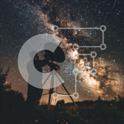 Intra Συλλεκτικό Ξύλινο Παζλ Plywood 4mm - Παρατήρηση αστεριών: Άνθρωπος που παρατηρεί τον Γαλαξία Σε Ξύλινο Κουτί - Διαστάσεις Puzzle: 10x10 cm – 25 κομμάτια - Image 1