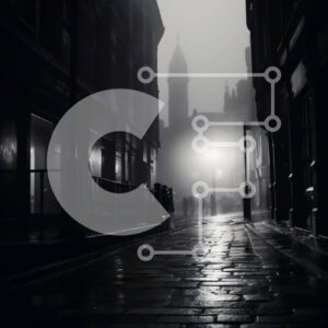 Intra Συλλεκτικό Ξύλινο Παζλ Plywood  4mm - Σκοτεινό δρομάκι με ανθρώπους που περπατούν τη νύχτα Σε Ξύλινο Κουτί - Διαστάσεις Puzzle: 10x10 cm – 25 κομμάτια