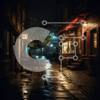 Intra Συλλεκτικό Ξύλινο Παζλ Plywood 4mm - Σκοτεινό δρομάκι με τραπέζια και καρέκλες Σε Ξύλινο Κουτί - Διαστάσεις Puzzle: 10x10 cm – 25 κομμάτια - Image 1