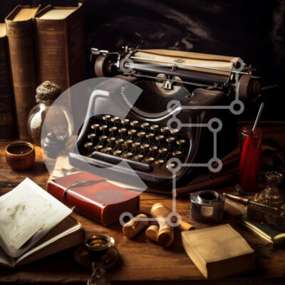 Intra Συλλεκτικό Ξύλινο Παζλ Plywood  4mm - Vintage γραφομηχανή και βιβλία σε ξύλινο τραπέζι Σε Ξύλινο Κουτί - Διαστάσεις: 10x10 cm – 25 κομμάτια - Image 1