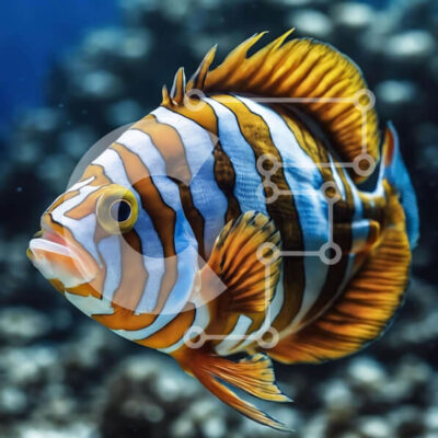 Intra Συλλεκτικό Ξύλινο Παζλ Plywood  4mm - Πορτοκαλί και άσπρο ριγέ ψάρι στον ωκεανό Σε Ξύλινο Κουτί - Διαστάσεις: 10x10 cm – 25 κομμάτια - Image 1