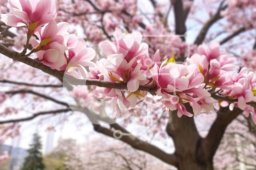 Intra Συλλεκτικό Ξύλινο Παζλ Plywood  4mm - Ροζ δέντρο Magnolia την άνοιξη Σε Ξύλινο Κουτί - Διαστάσεις: 10x10 cm – 25 κομμάτια