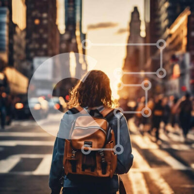 Intra Συλλεκτικό Ξύλινο Παζλ Plywood  4mm - Γυναίκα που περπατά στην οδό της πόλης στο ηλιοβασίλεμα Σε Ξύλινο Κουτί - Διαστάσεις Puzzle: 10x10 cm – 25 κομμάτια - Image 1