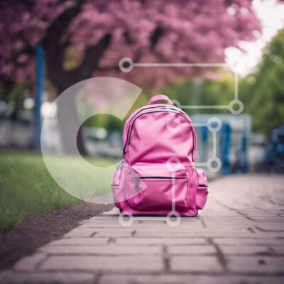 Intra Συλλεκτικό Ξύλινο Παζλ Plywood  4mm - Ροζ σακίδιο πλάτης στο πεζοδρόμιο Σε Ξύλινο Κουτί - Διαστάσεις: 10x10 cm – 25 κομμάτια - Image 1