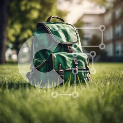 Intra Συλλεκτικό Ξύλινο Παζλ Plywood  4mm - Πράσινο σακίδιο πλάτης στη φύση με κτίρια και δέντρα Σε Ξύλινο Κουτί - Διαστάσεις: 10x10 cm – 25 κομμάτια - Image 1