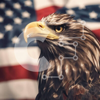 Intra Συλλεκτικό Ξύλινο Παζλ Plywood  4mm - Αετός μπροστά από την αμερικανική σημαία Σε Ξύλινο Κουτί - Διαστάσεις: 10x10 cm – 25 κομμάτια - Image 1