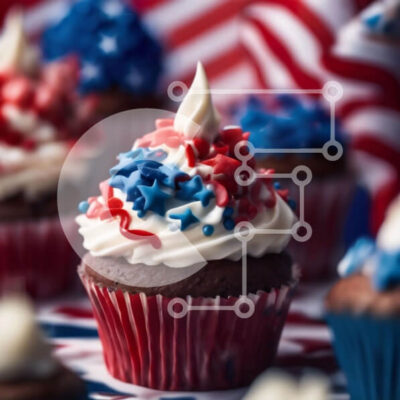 Intra Συλλεκτικό Ξύλινο Παζλ Plywood  4mm - Πατριωτικά Cupcakes για τη γιορτή της 4ης Ιουλίου Σε Ξύλινο Κουτί - Διαστάσεις: 10x10 cm – 25 κομμάτια - Image 1