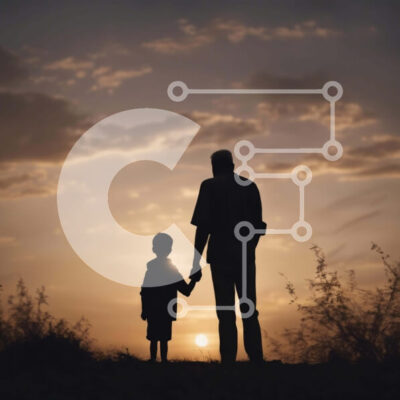 Intra Συλλεκτικό Ξύλινο Παζλ Plywood 4mm - Σιλουέτα ενηλίκων και παιδιών που κρατούν τα χέρια στο ηλιοβασίλεμα Σε Ξύλινο Κουτί - Διαστάσεις Puzzle: 10x10 cm – 25 κομμάτια - Image 1