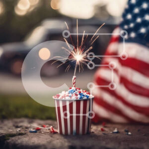 Intra Συλλεκτικό Ξύλινο Παζλ Plywood  4mm - Πατριωτική γιορτή με βεγγαλικά και πυροτεχνήματα αμερικανικής σημαίας Σε Ξύλινο Κουτί - Διαστάσεις: 10x10 cm – 25 κομμάτια