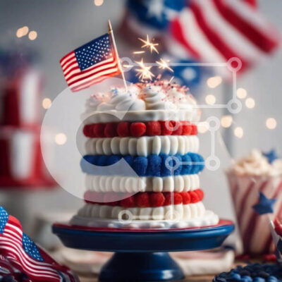 Intra Συλλεκτικό Ξύλινο Παζλ Plywood 4mm - Πατριωτική τούρτα με αμερικανική σημαία και πυροτεχνήματα Σε Ξύλινο Κουτί - Διαστάσεις: 10x10 cm – 25 κομμάτια - Image 1