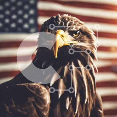 Intra Συλλεκτικό Ξύλινο Παζλ Plywood  4mm - Κοντινό πλάνο του αετού με την αμερικανική σημαία Σε Ξύλινο Κουτί - Διαστάσεις: 10x10 cm – 25 κομμάτια - Image 1