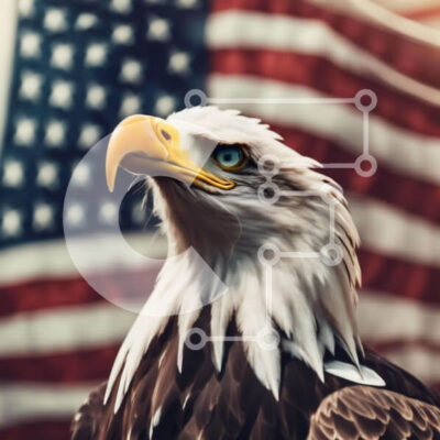 Intra Συλλεκτικό Ξύλινο Παζλ Plywood  4mm - Φαλακρός αετός μπροστά από την αμερικανική σημαία Σε Ξύλινο Κουτί - Διαστάσεις: 10x10 cm – 25 κομμάτια - Image 1