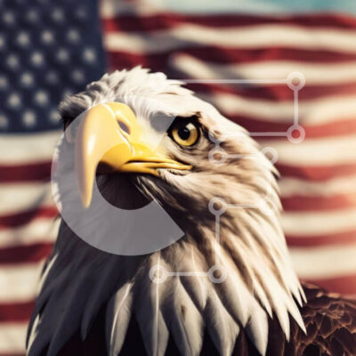 Intra Συλλεκτικό Ξύλινο Παζλ Plywood  4mm - Κοντινό πλάνο του αετού μπροστά από την αμερικανική σημαία Σε Ξύλινο Κουτί - Διαστάσεις: 10x10 cm – 25 κομμάτια - Image 1