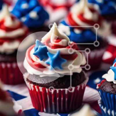 Intra Συλλεκτικό Ξύλινο Παζλ Plywood  4mm - Πατριωτικά Cupcakes για τη γιορτή της 4ης Ιουλίου Σε Ξύλινο Κουτί - Διαστάσεις: 10x10 cm – 25 κομμάτια - Image 1