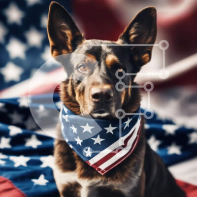 Intra Συλλεκτικό Ξύλινο Παζλ Plywood 4mm - Πατριωτικό σκυλί με αμερικανική σημαία Bandana Σε Ξύλινο Κουτί - Διαστάσεις Puzzle: 10x10 cm – 25 κομμάτια - Image 1